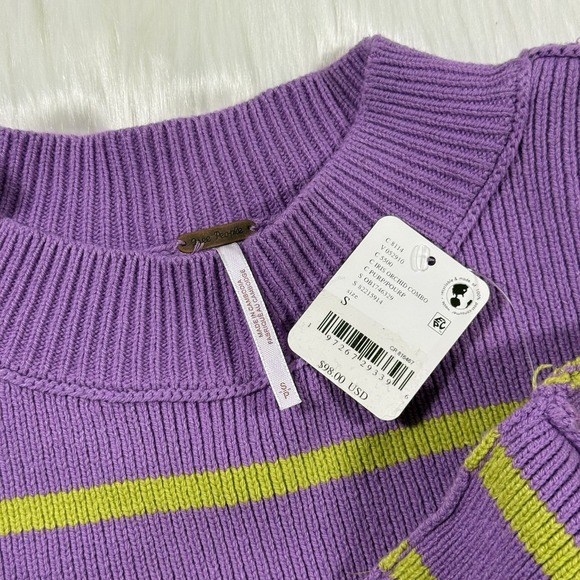 Free People Womens Size Small Iris Orchid Stripe Easy Street Cropped Sweater Top - Picture 7 of 11